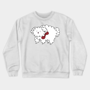 Fluffy White Dog Wearing a Ribbon Crewneck Sweatshirt